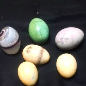 6 vintage marble and onyx   blue blown glass